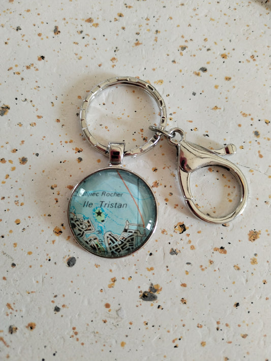 Porte clé recyclage carte routière - Ile Tristan, rocher du coulinec (29) - Finistère