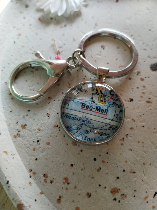 Porte clé  Beg meil carte routière -recyclage