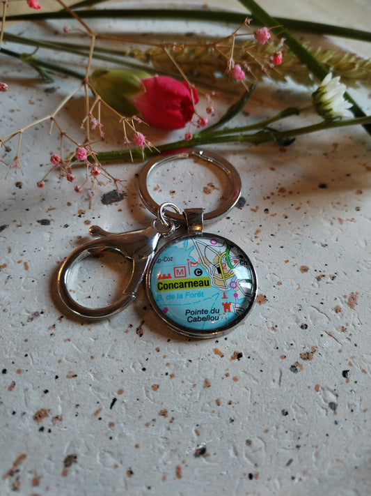 Porte clé  ville Concarneau carte routière -recyclage