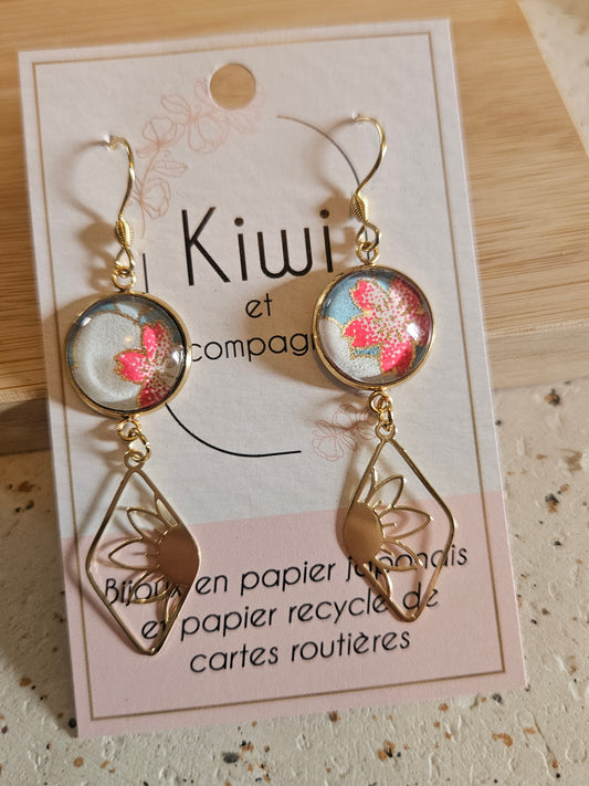 Boucles d'oreilles cabochons ronds 14mm - Acier inoxydable doré -losange