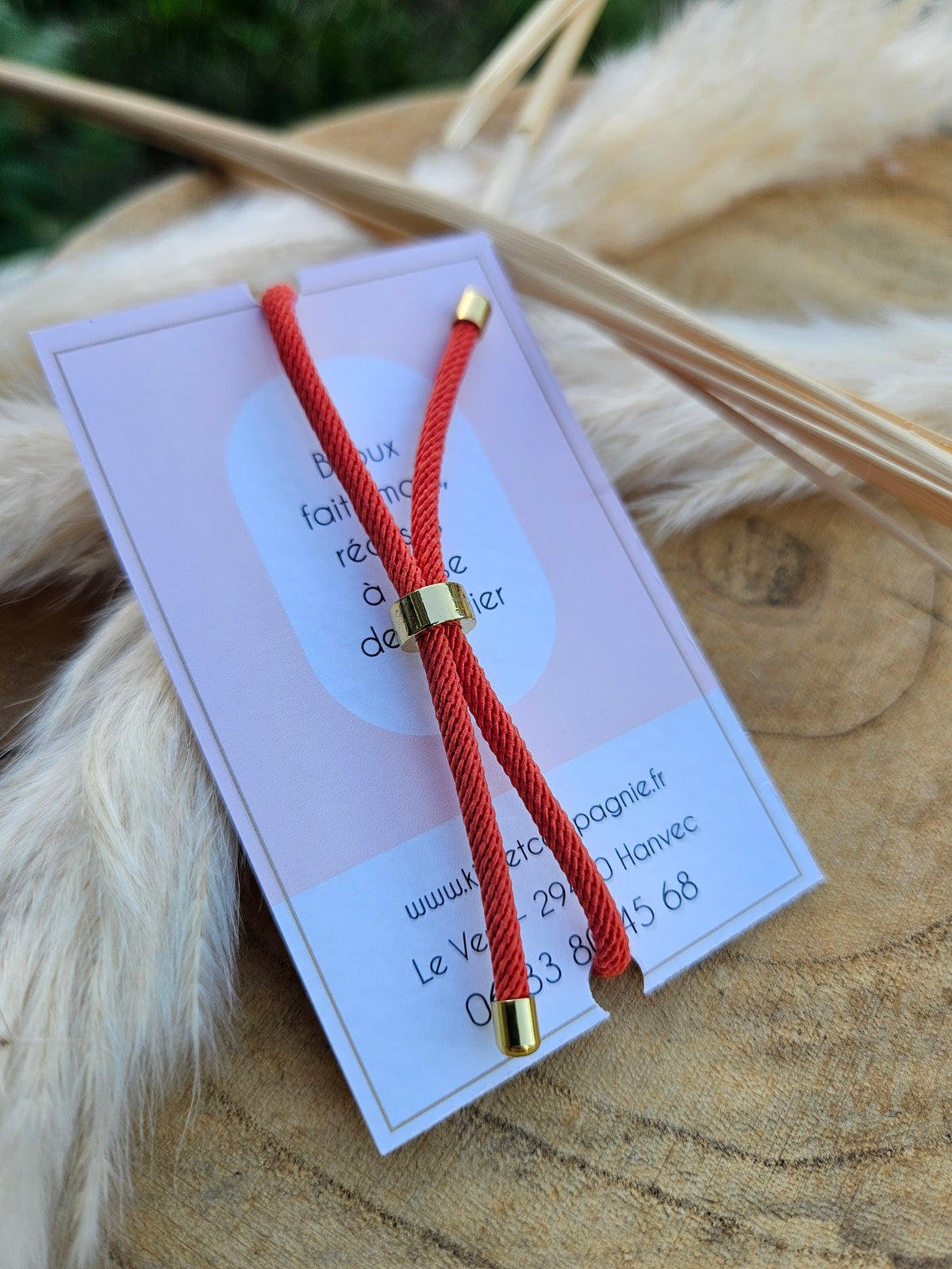 Bracelet réglable en coton orange- cabochon carpe koi-