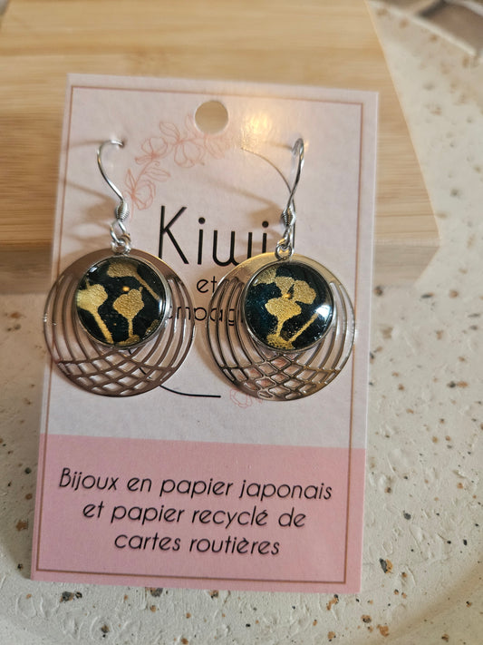 Boucles d'oreilles cabochons ronds 14mm - Acier inoxydable -cercle filigrane -vert