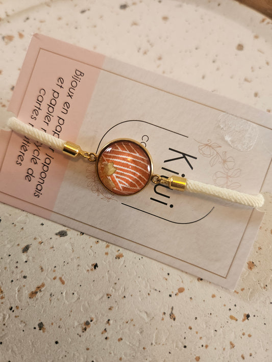 Bracelet réglable en coton creme- cabochon orange