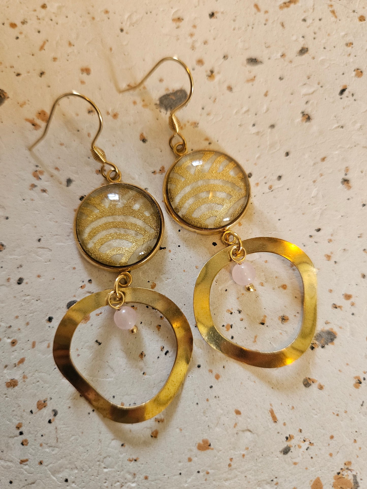 Boucles d'oreilles cabochons ronds 16mm - Acier doré -anneau laiton