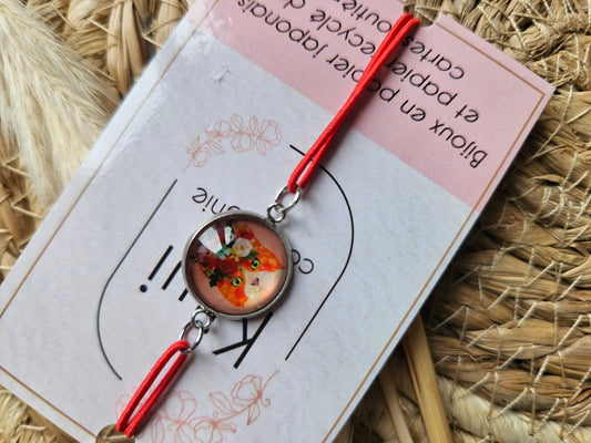 Bracelet élastique papier chat orange/rouge