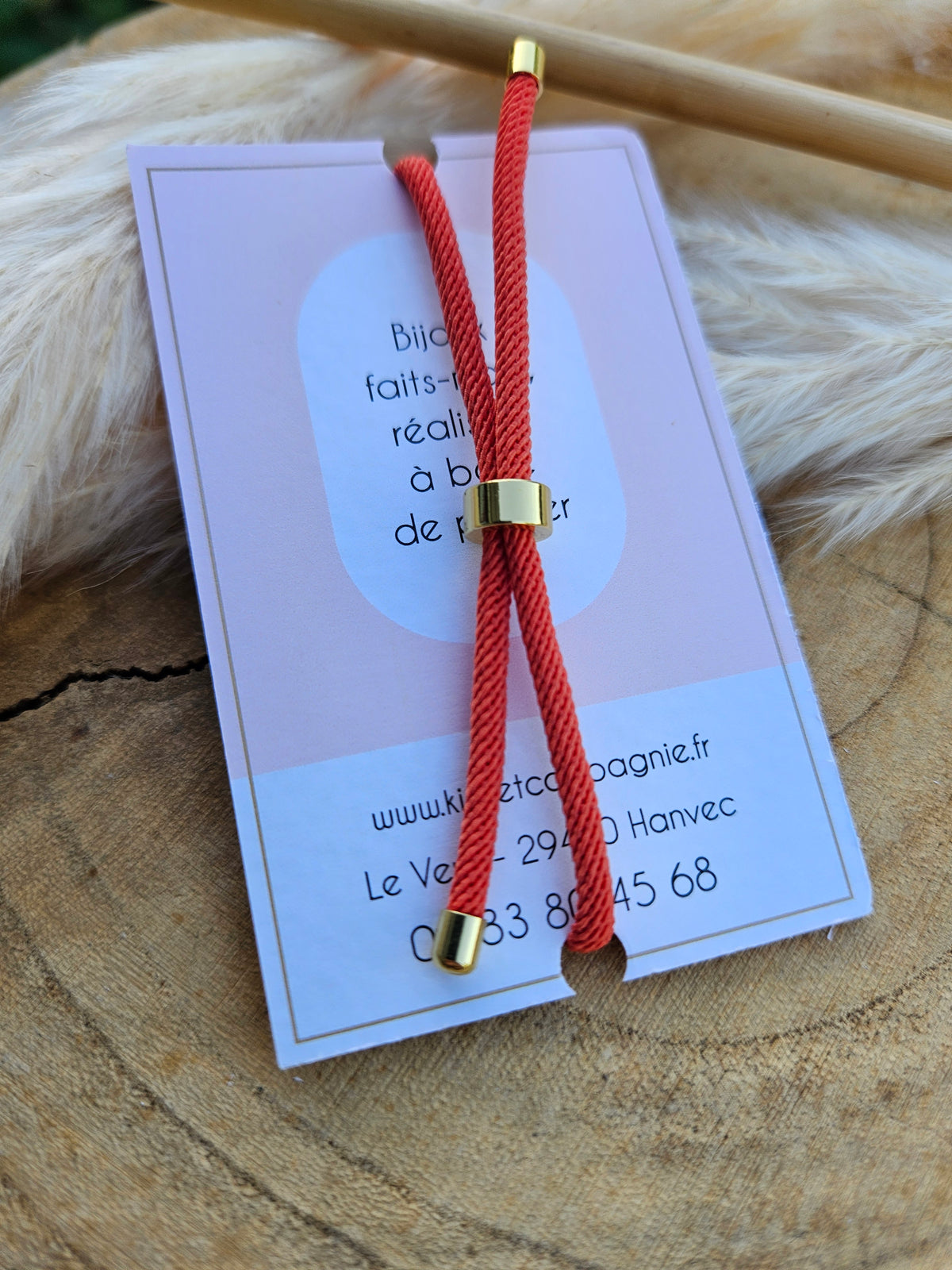 Bracelet réglable en coton orange - cabochon orange -fleur automne