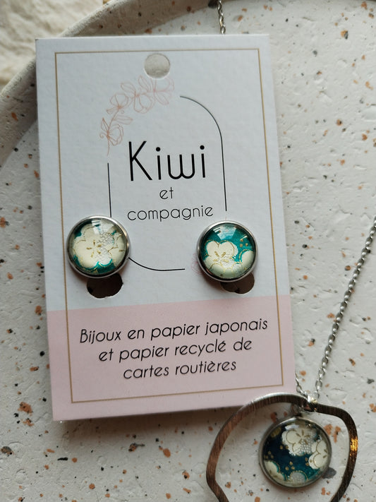 Parure clip /collier turquoise et blanc