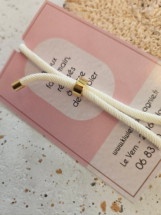 Bracelet réglable en coton blanc- cabochon carpe koi