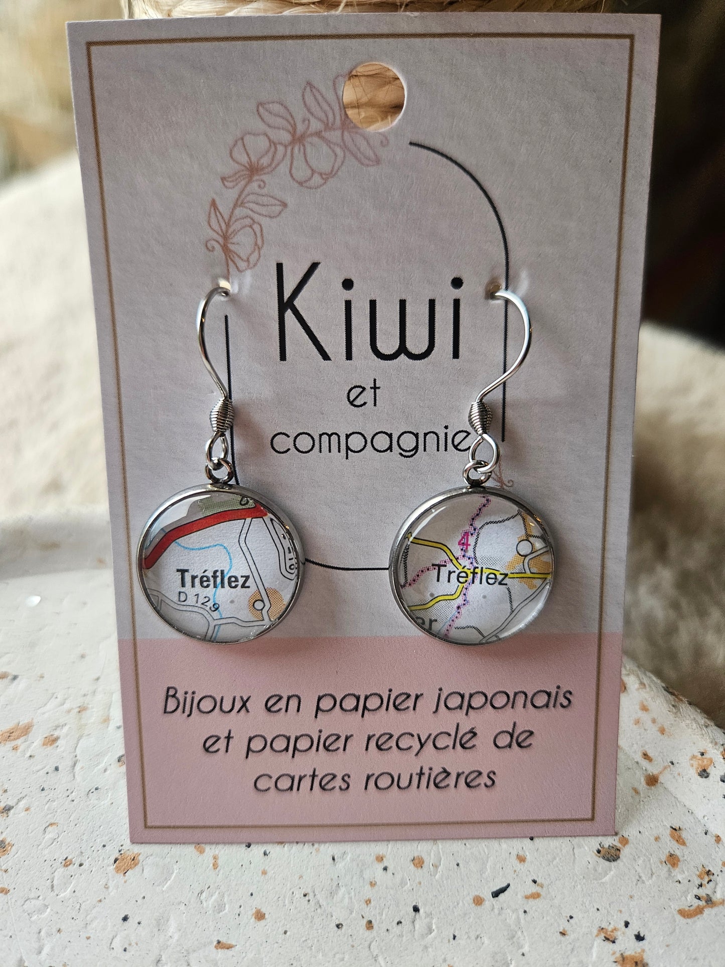 Boucles d'oreilles cartes routières ville  Tréflez