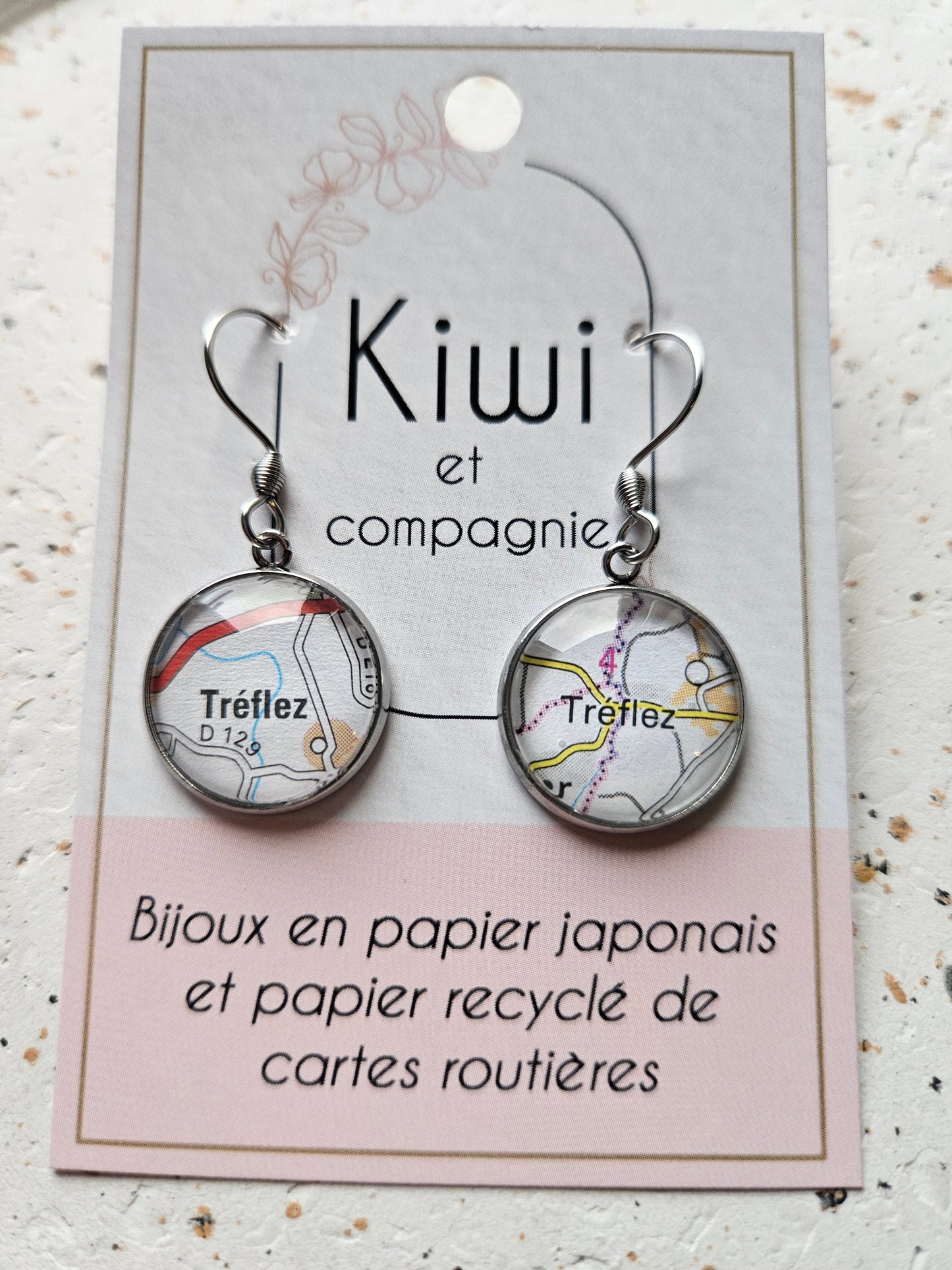 Boucles d'oreilles cartes routières ville  Tréflez