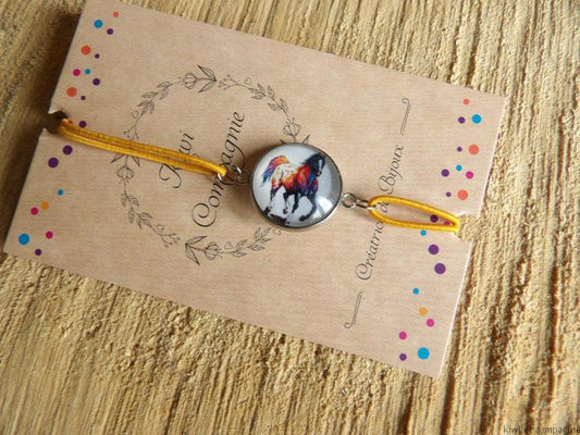 Bracelet élastique orange avec cabochon cheval 14mm