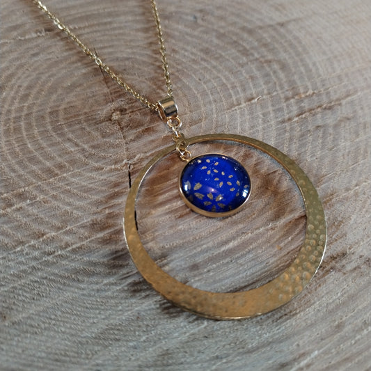 Collier acier doré bleu