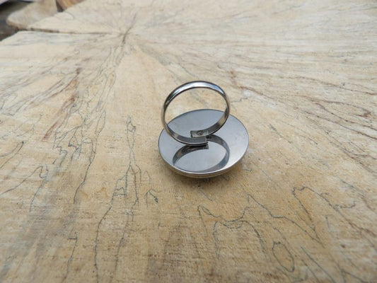 BAG 010 - Bague ajustable ronde cabochon 25mm - Métal argenté - Poisson rouge