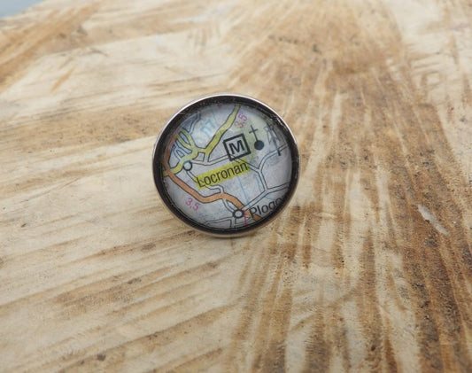Locronan - Bague cabochon rond de 20mm - Recyclage carte routière