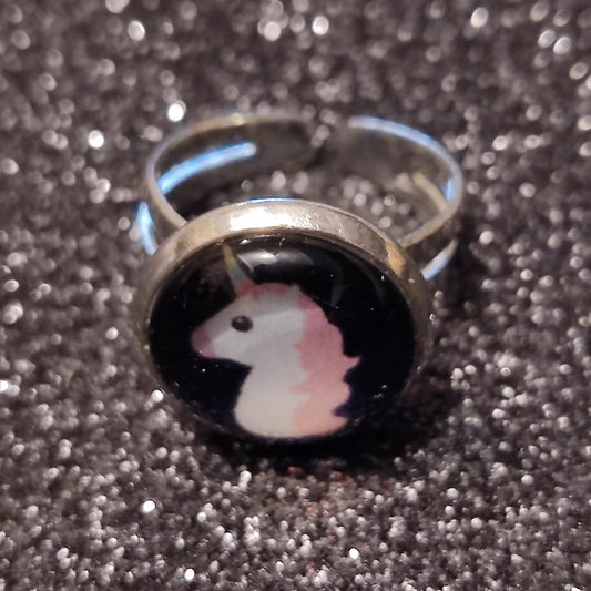 Bague fille - cabochon 12mm - licorne fond marine