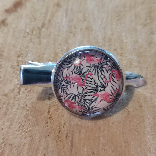 Barrette - flamand rose et feuillage