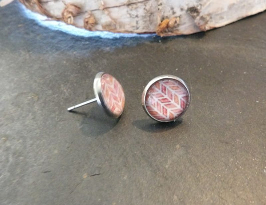 Boucles d'oreilles Puces 10mm - Acier inoxydable - Petites feuilles couleur d'automne