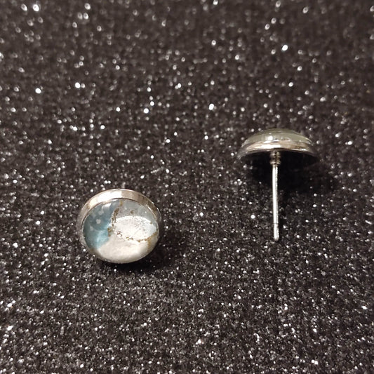 Boucles d'oreilles Puces 10mm - Acier inoxydable - Papier japonais fleurs de cerisier bleues et blanches
