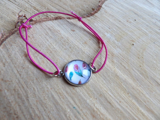 Bracelet élastique rose avec cabochon feuilles