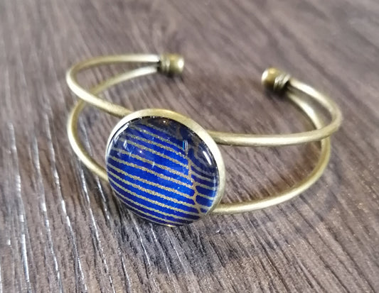Bracelet manchette - bronze - graphique doré et bleu de prusse