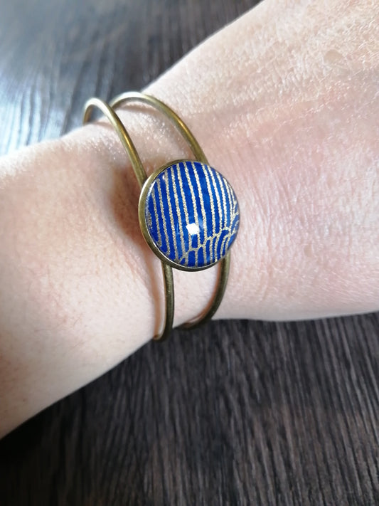 Bracelet manchette - bronze - graphique doré et bleu de prusse