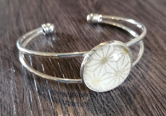 Bracelet manchette - acier inoxydable - Etoiles dorées - blanc
