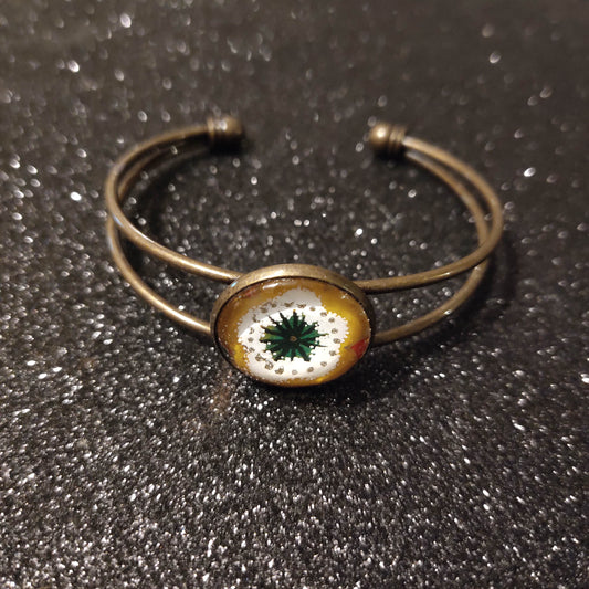 Bracelet manchette - bronze - fleur de cerisier blanche, moutarde