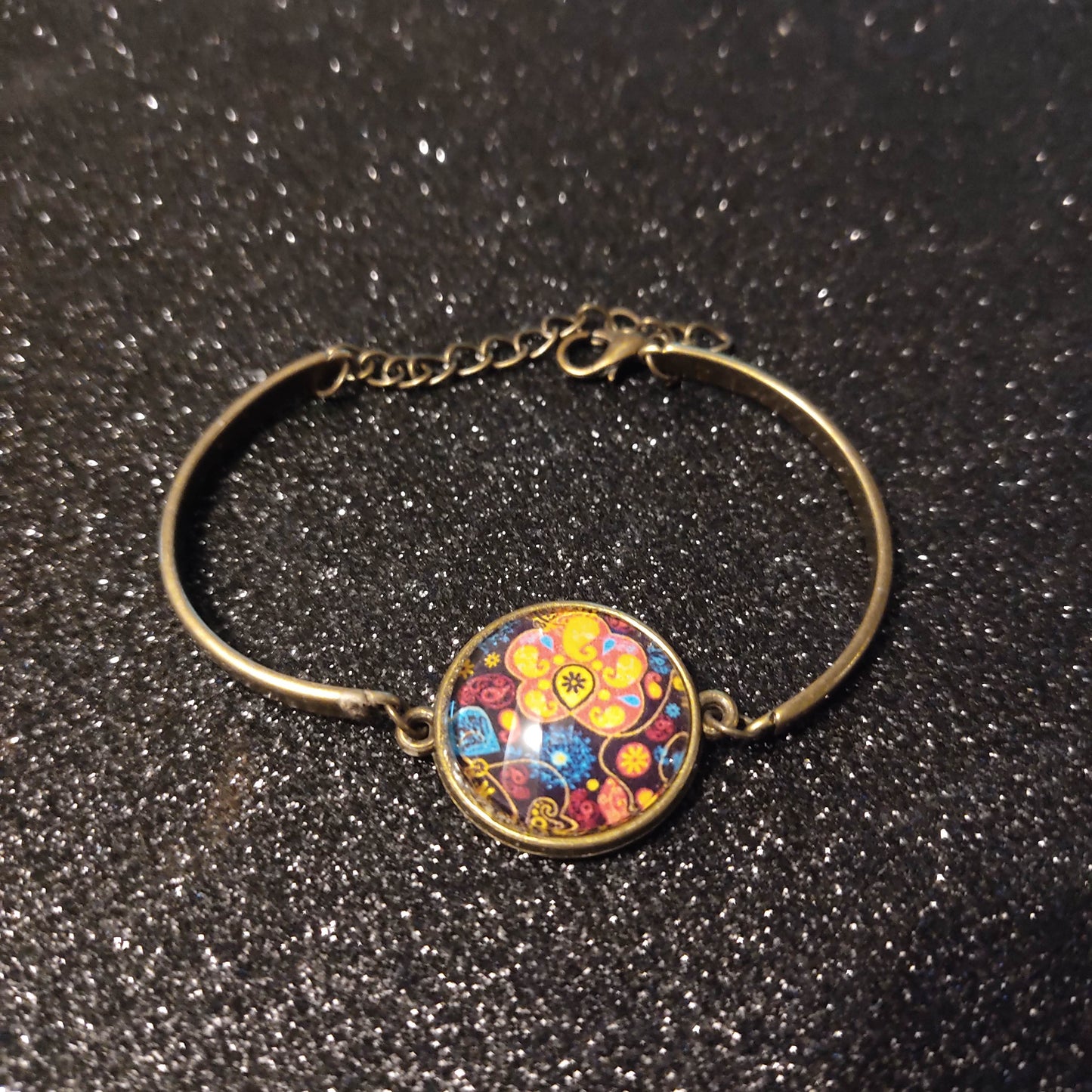 Bracelet rigide bronze - 20mm - Mandala coloré