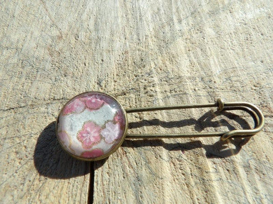 Broche bronze - Papier japonais floral rose fond blanc