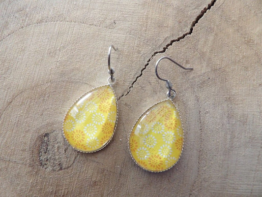 Boucles d'oreilles pendantes goutte 18x25mm - acier- jaune soleil