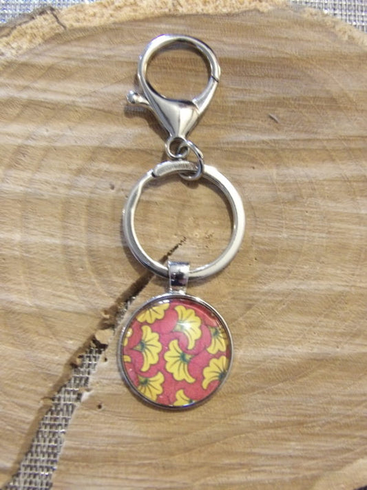 Porte-clefs cabochons 25mm - Wax jaune et rouge