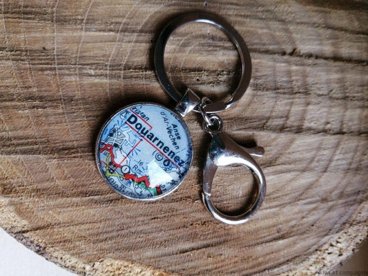 Porte-clefs cabochon 25mm - Recyclage carte routière - Douarnenez (29 - Finistère - Bzh)