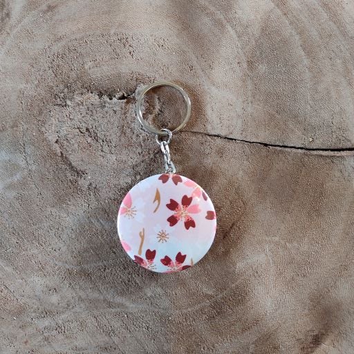 Porte clés décapsuleur 44mm - Papier japonais - Fleurs cerisier - Rose pale