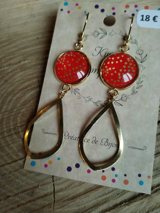 Boucles d'oreilles rouge et doré