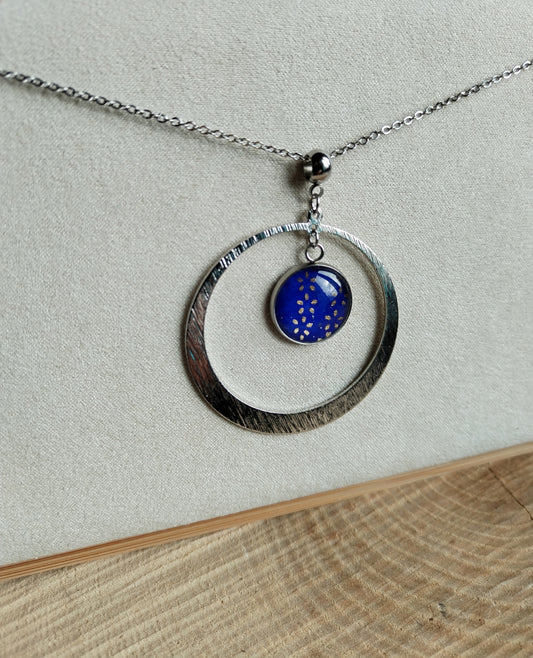 Collier acier bleu rond