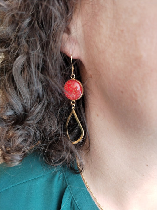 Boucles d'oreilles rouge et doré