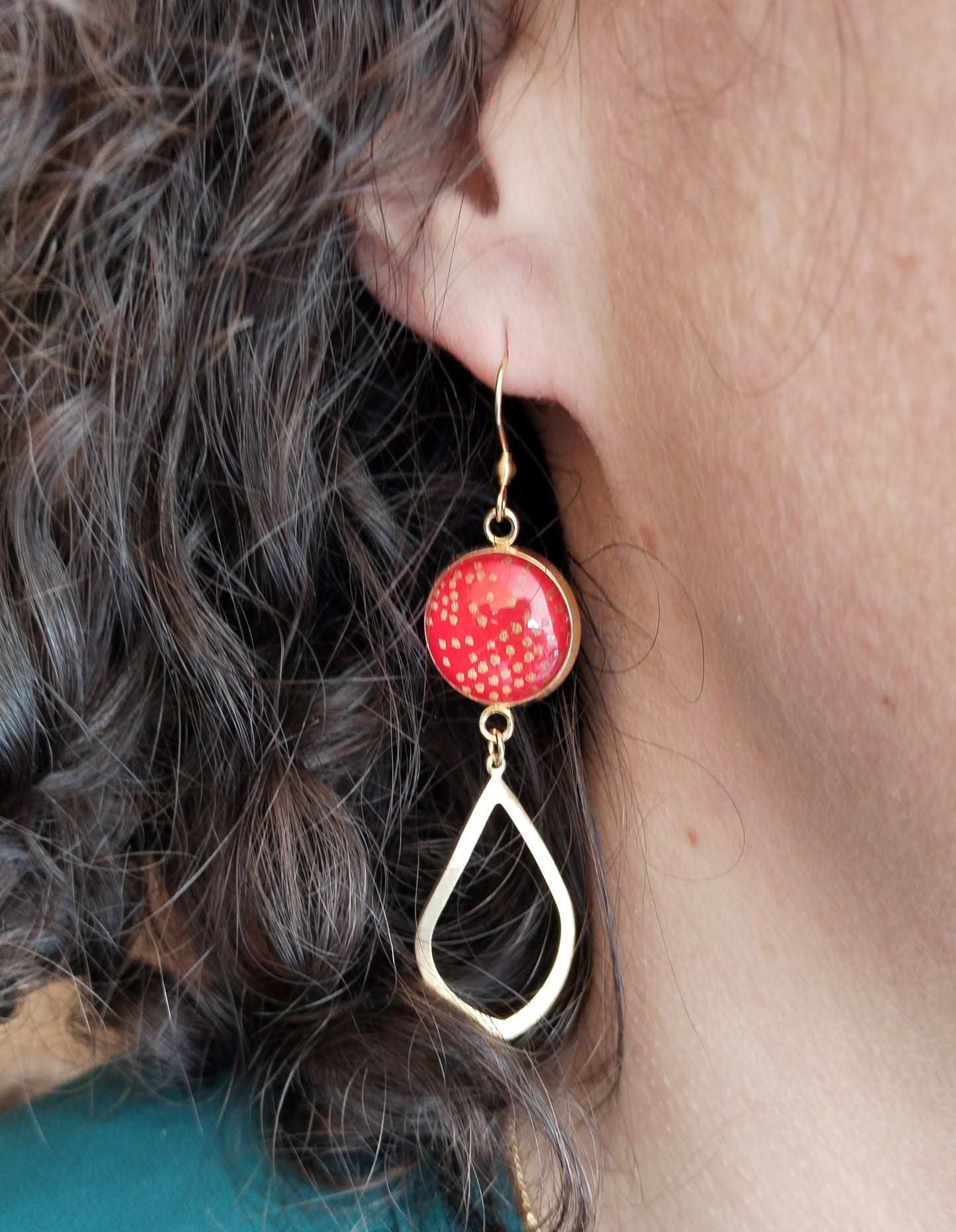 Boucles d'oreilles rouge et doré