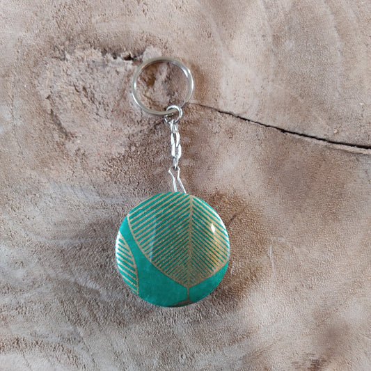 Porte clés décapsuleur 44mm - Papier japonais - Feuille dorée - vert