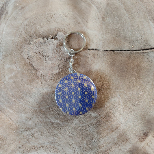 Porte clés décapsuleur 44mm - Papier japonais - Petites étoiles dorées - bleu nuit