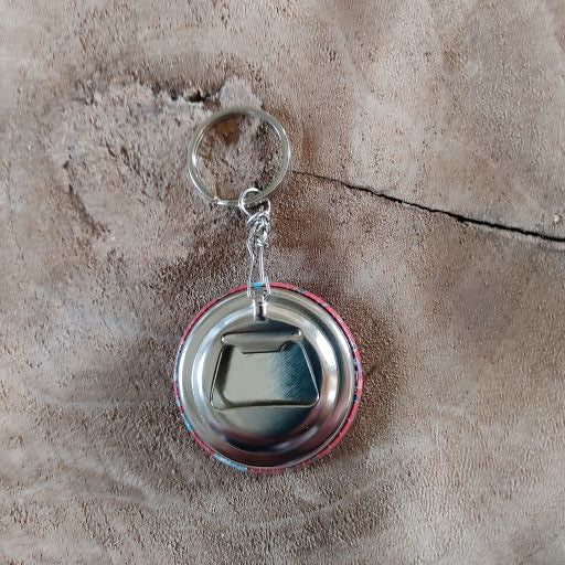 Porte clés décapsuleur 44mm - Papier japonais - branche fleurs cerisier bleues et rouge - Bordeaux