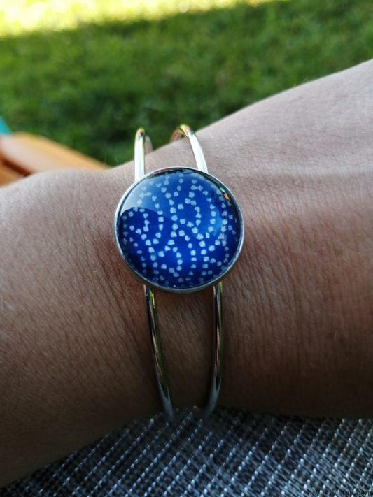Bracelet manchette - acier inoxydable - bleu vagues argentées